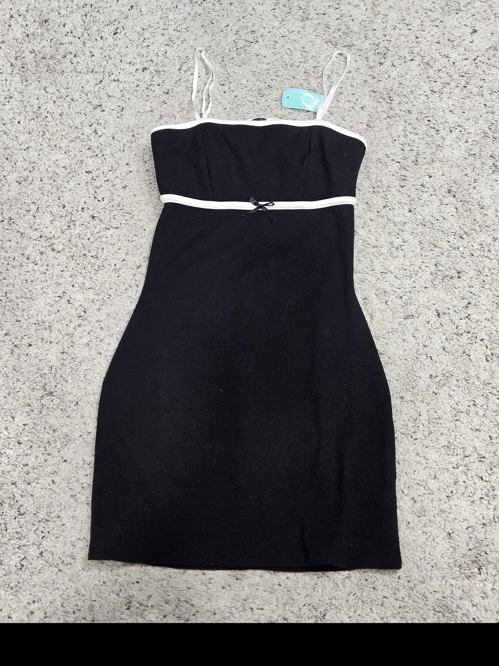 Black Mini Dress with White Trim and Bow Accent